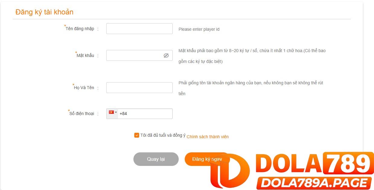 Đăng ký Dola789 - Nhận ngay thưởng chào mừng 100K 2 Các Bước đăng Ký Dola789 đơn Giản